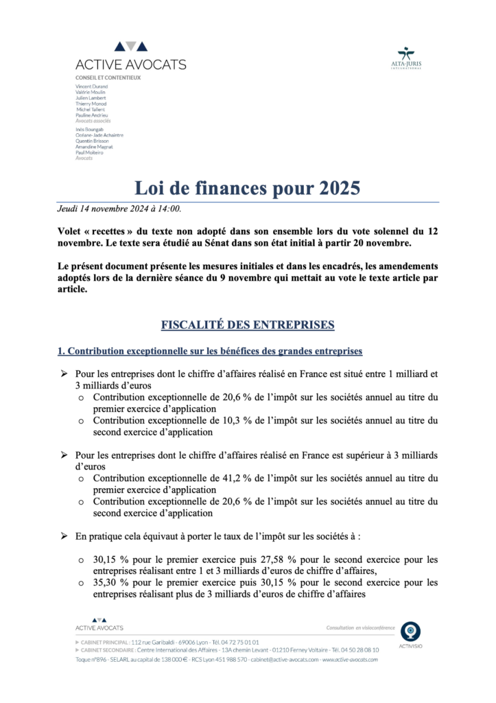 (Mise à jour au 14/11/24) – Loi de Finances 2025 : Nouvelles mesures fiscales pour les entreprises et les particuliers